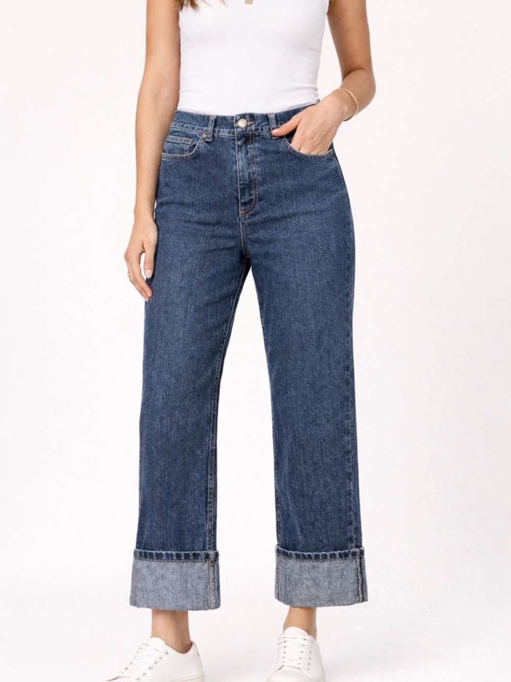 Jones New York Dark Blue Cropped Wide Leg Jeans